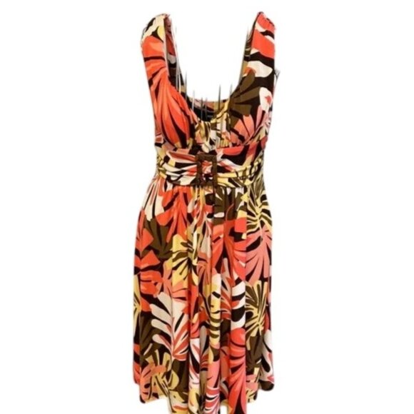 Bisou Bisou Dress Tropical Leaf Print Sleeveless Knee Length Size 10 - Picture 1 of 7